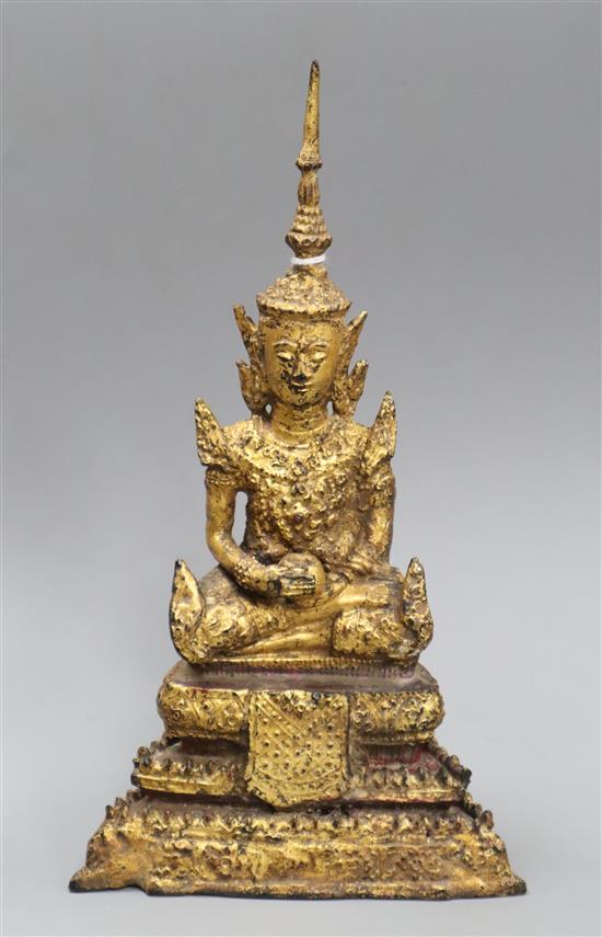 A Khmer style gilt bronze figure of a Buddha height 21cm